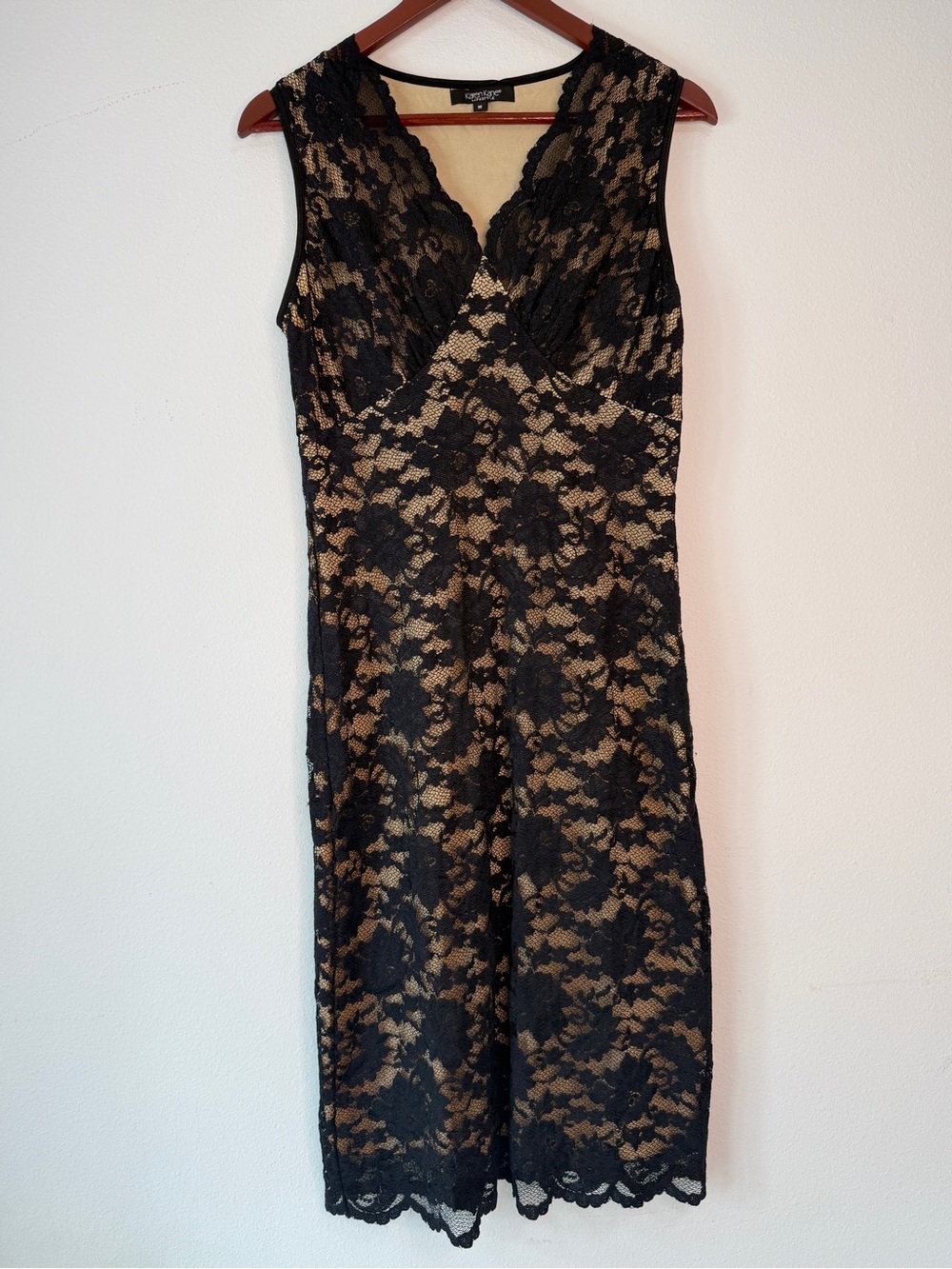 Vintage 90s Karen Kane Black Lace Midi Dress Womens M Whimsigoth Dark Romantic
